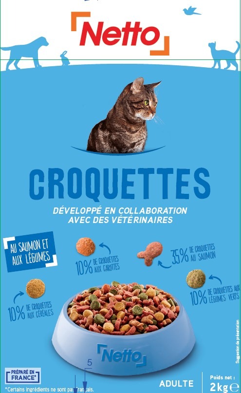 Croquettes pour chat saumon et legumes Netto : photo 2 sur 3 du produit rappelé le 08/01/2025