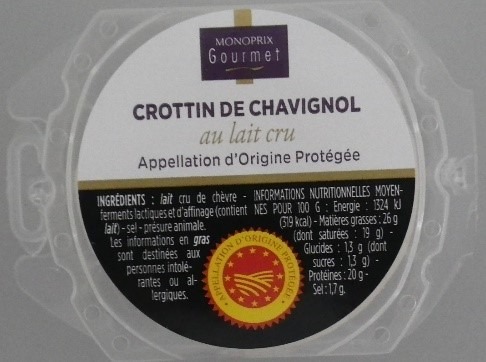 Crottin de chavignol AOP 60g Monoprix gourmet : photo du produit rappelé le 28/06/2024