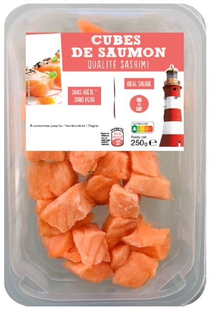 Cubes de saumon qualité sashimi : photo du produit rappelé le 23/09/2021