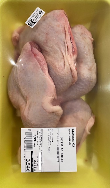 Cuisse de poulet E.Leclerc Morlaix : photo du produit rappelé le 13/03/2023