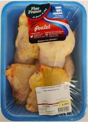 Cuisse de poulet jaune avec portion de dos Fine France : photo 2 sur 3 du produit rappelé le 05/06/2024