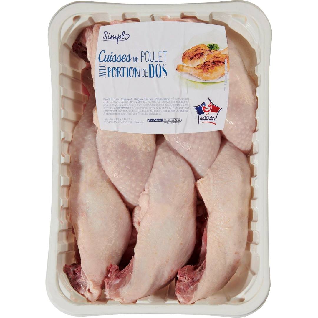 Cuisses de poulet blanc avec portion de dos x6 Simpl : photo du produit rappelé le 05/09/2023