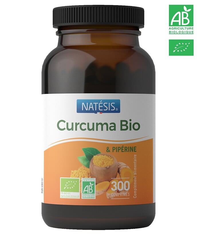 Curcuma bio & piperine 100 comprimés et 300 comprimés Natesis : photo 2 sur 2 du produit rappelé le 27/06/2021