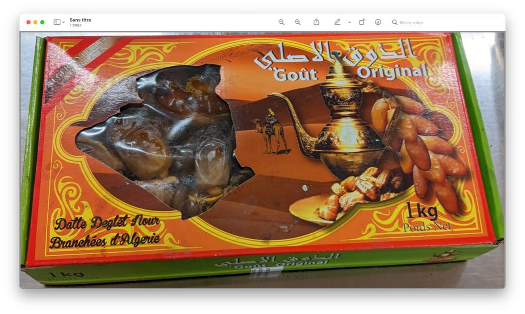 Datte branchée deglet nour d'algérie goût original 1 kg : photo du produit rappelé le 24/06/2022