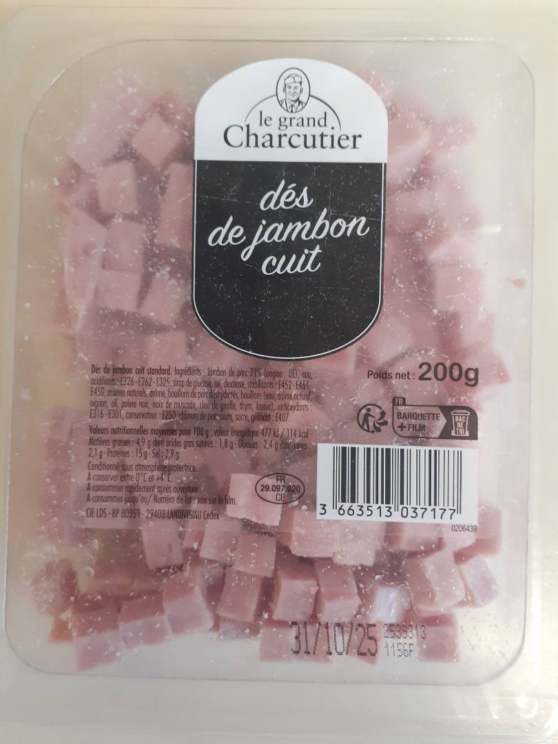 Dé de jambon cuit 200g Le Grand Charcutier : photo du produit rappelé le 02/10/2025