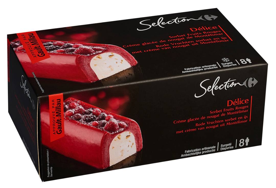 Délice sorbet fruits rouges coeur glacé crème de nougat Carrefour Sélection : photo du produit rappelé le 21/07/2021