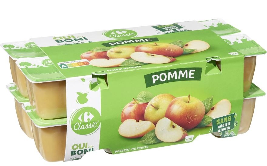 Dessert de fruits pomme x16 pots Carrefour Classic : photo du produit rappelé le 22/11/2024