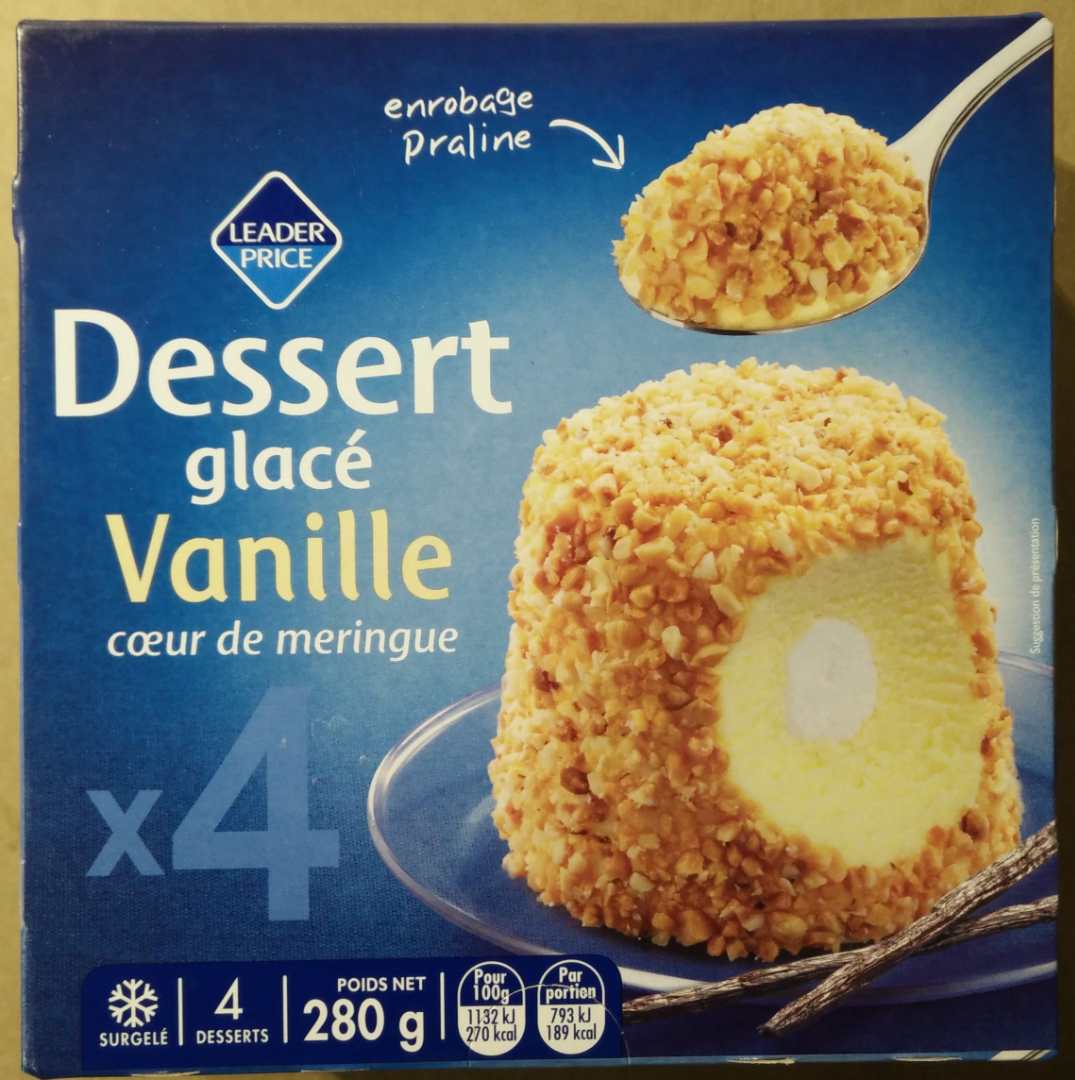 Dessert glacé vanille coeur de meringue 280g - leader price : photo du produit rappelé le 22/07/2021