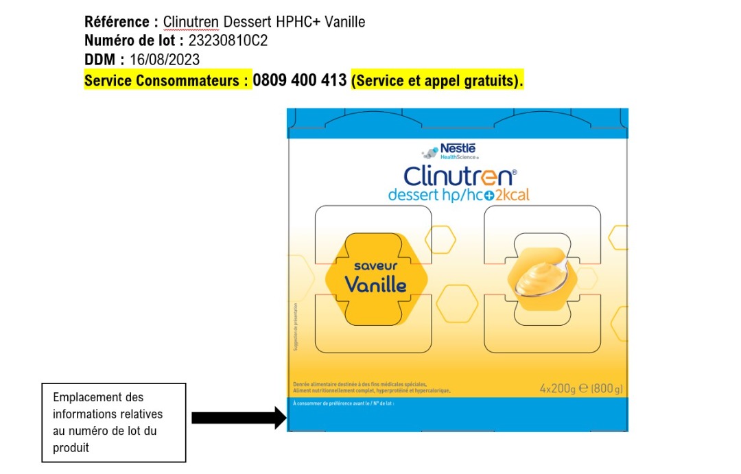 Dessert hphc+ 2kcal vanille 200g Clinutren : photo du produit rappelé le 31/12/2022