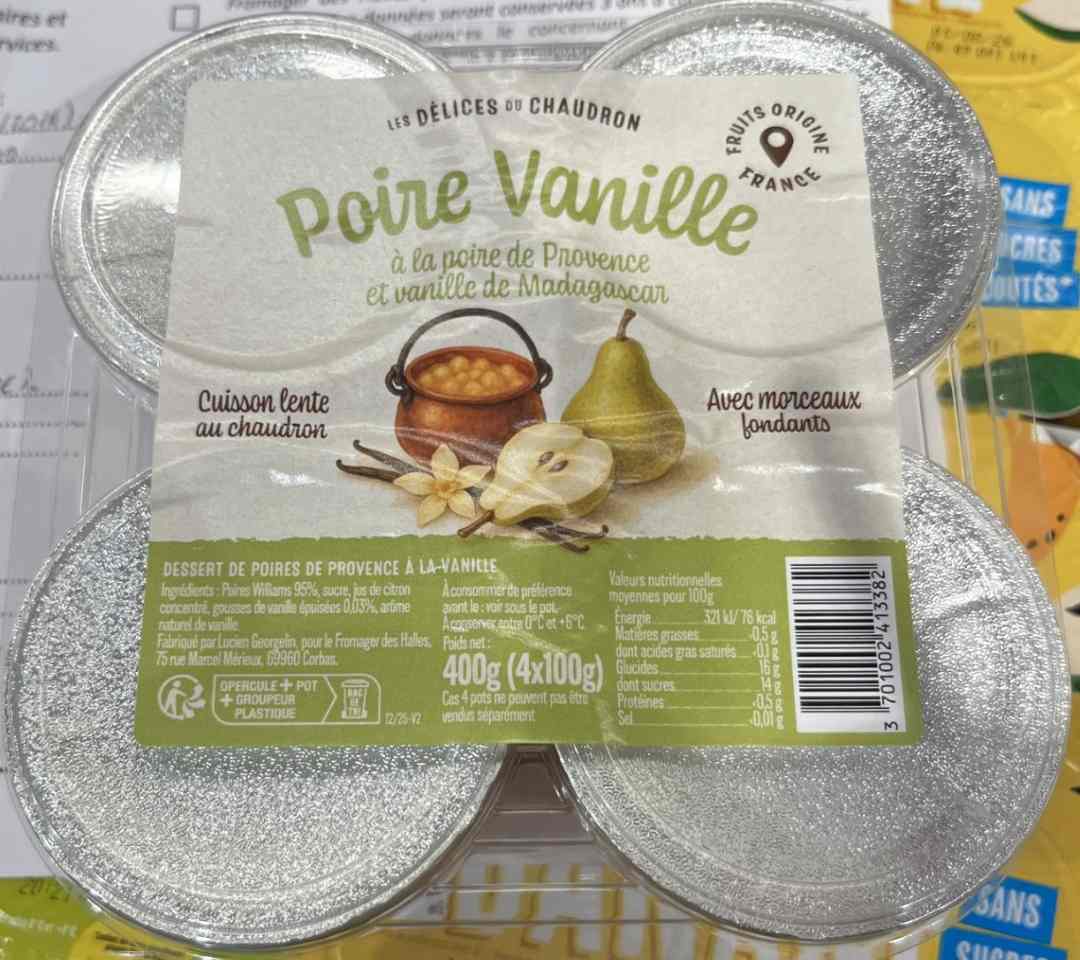 Dessert poire vanille Les Délices du Chaudron : photo du produit rappelé le 06/05/2026