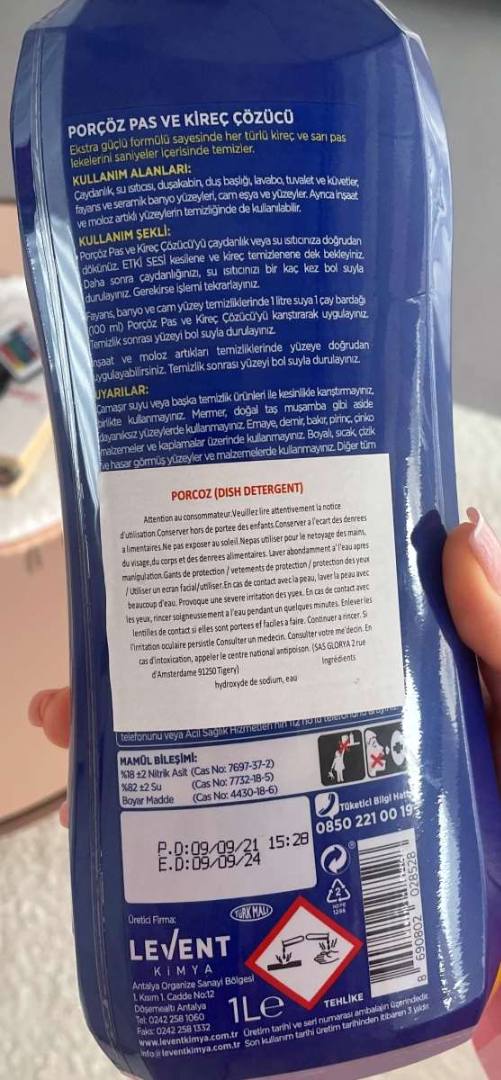 Detartrant Porcoz : photo 2 sur 2 du produit rappelé le 12/01/2023