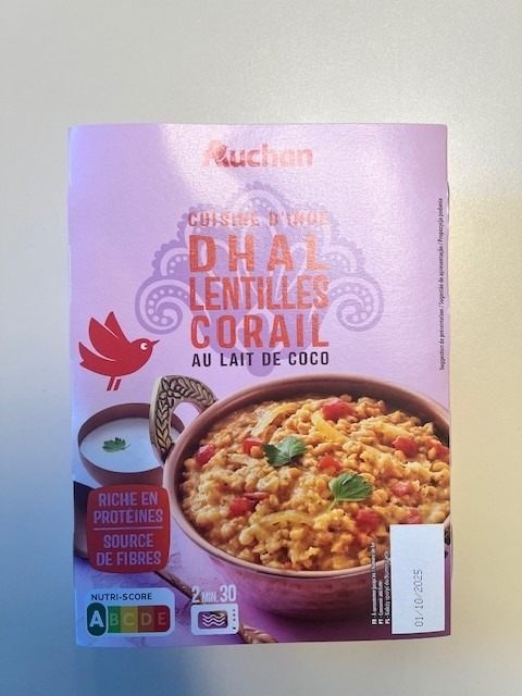 Dhal lentilles corail Auchan : photo du produit rappelé le 10/09/2025