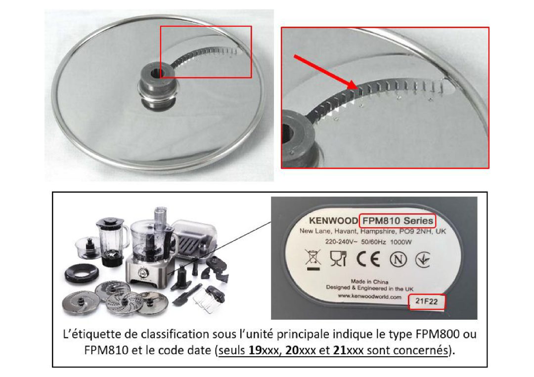 Disque « julienne » Kenwood : photo du produit rappelé le 04/10/2022