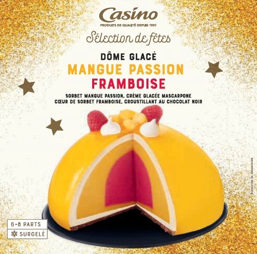 Dôme glacé mangue passion framboise 530g/850ml Casino : photo du produit rappelé le 22/07/2021