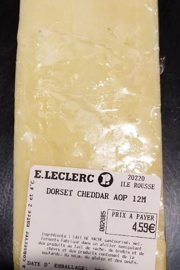Dorset cheddar AOP 12m : photo du produit rappelé le 13/06/2024