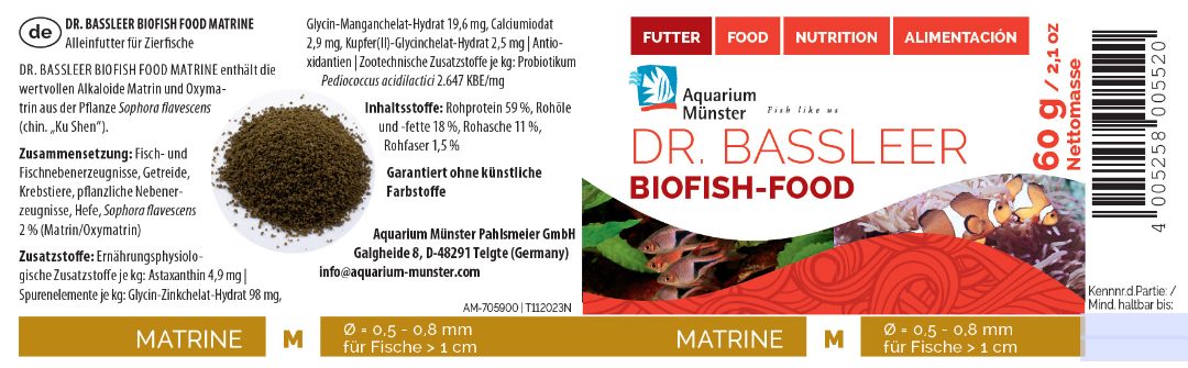 Dr. Bassleer biofish food matrine : photo du produit rappelé le 18/10/2024
