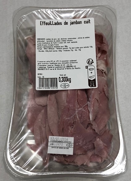 Effeuillade de jambon cuit No Name : photo du produit rappelé le 21/08/2026