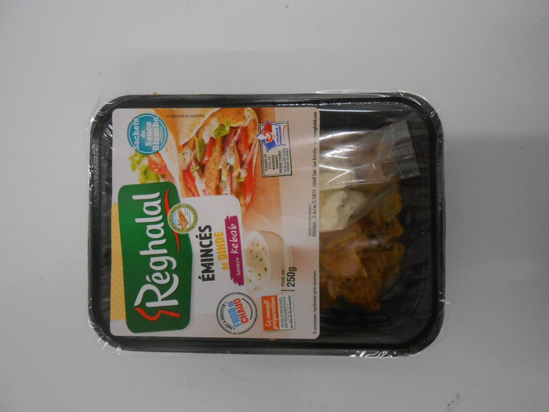 Emincés de dinde cuits saveur kébab avec 2 sachets de sauce Reghalal : photo du produit rappelé le 07/06/2022