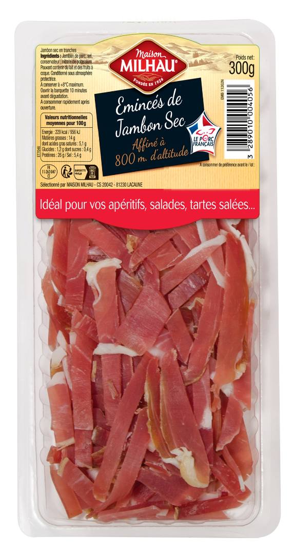 Eminces de jambon sec 300 gr Maison Milhau : photo du produit rappelé le 04/11/2022
