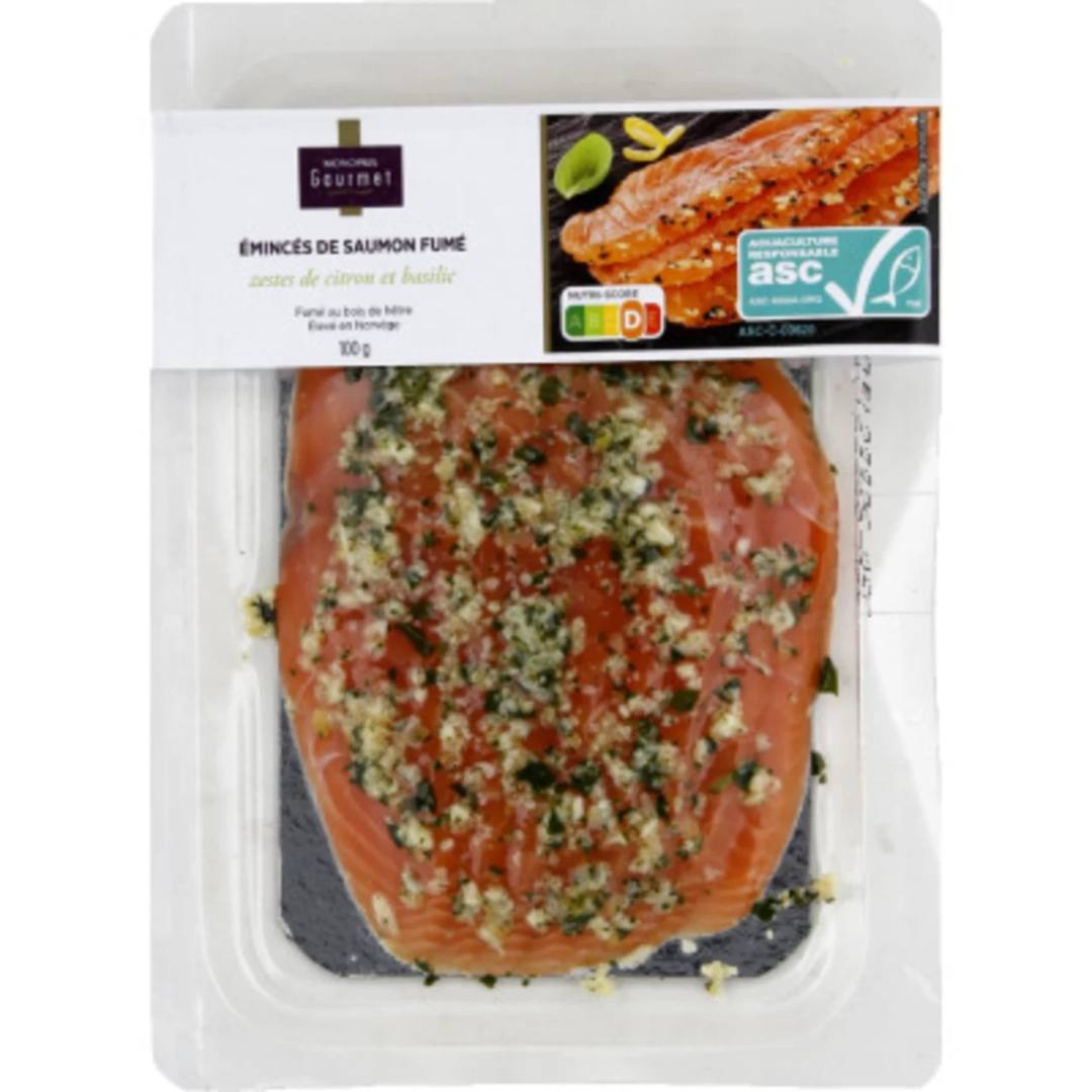 Eminces de saumon fume citron basilic Monoprix Gourmet : photo du produit rappelé le 11/07/2025