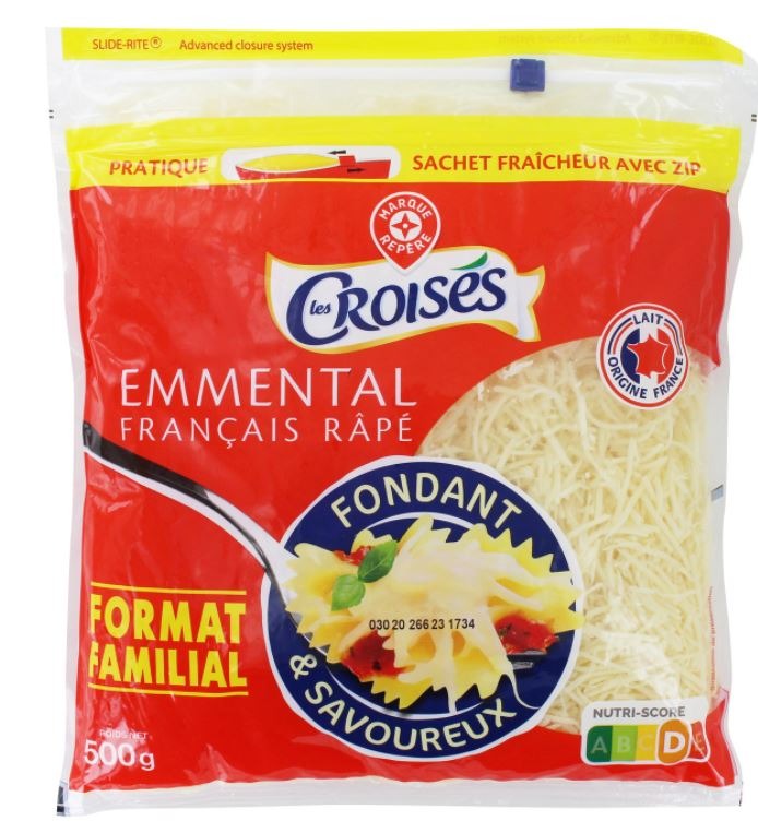 Emmental français rape 500g Les Croises : photo du produit rappelé le 14/03/2022