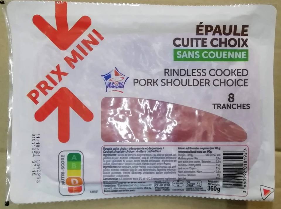 Epaule découenné dégraissé qualité choix prix mini 8tranches 360 g : photo du produit rappelé le 25/03/2026
