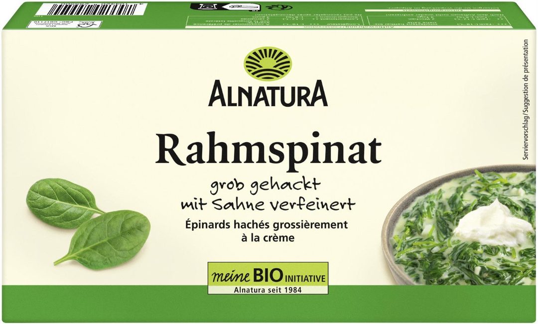 Epinards à la crème bio 450 g Alnatura : photo du produit rappelé le 14/03/2025