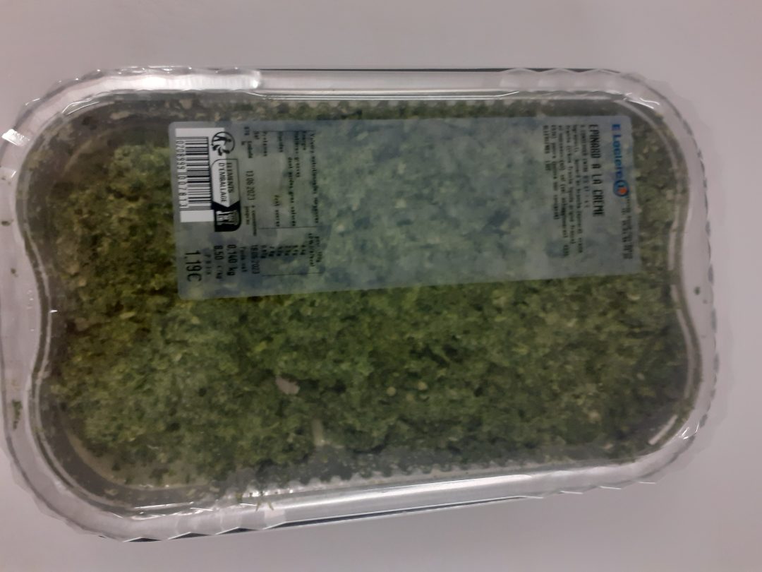 Epinards a la creme E.Leclerc Aussonne : photo 2 sur 2 du produit rappelé le 14/06/2023