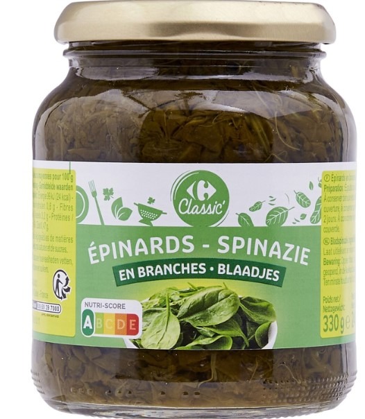 Epinards en branches Carrefour Classic : photo du produit rappelé le 26/04/2024