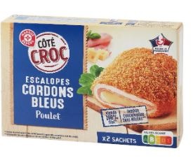 Escalopes cordons bleus de poulet x2 - 200g -côte croc : photo du produit rappelé le 16/09/2024