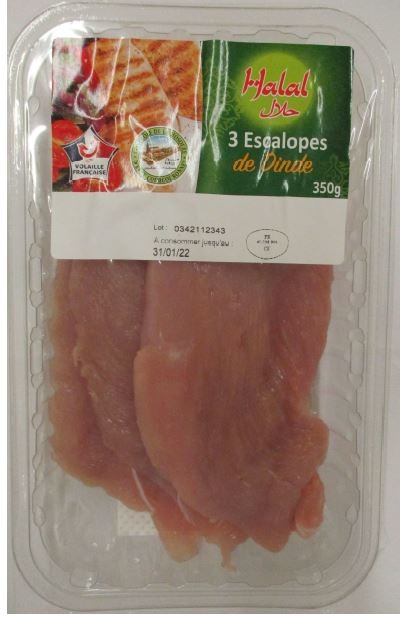 Escalopes de dinde halal x3 Sans Marque ( Halal ) : photo du produit rappelé le 29/06/2022
