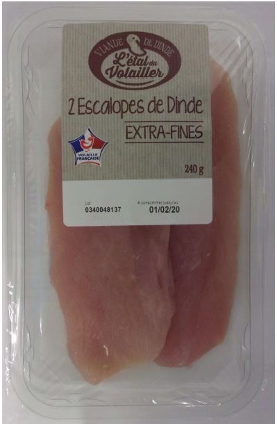 Escalopes de dindes x2 L'Étal du Volailler : photo du produit rappelé le 29/06/2022
