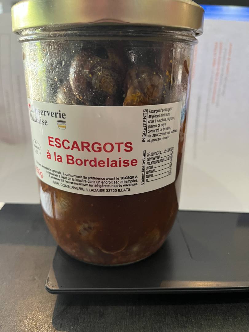 Escargots a la bordelaise Conserverie Illadaise : photo du produit rappelé le 25/07/2025