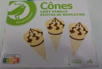 Essentiel cone vanille x6 399,6g Auchan : photo du produit rappelé le 02/08/2021