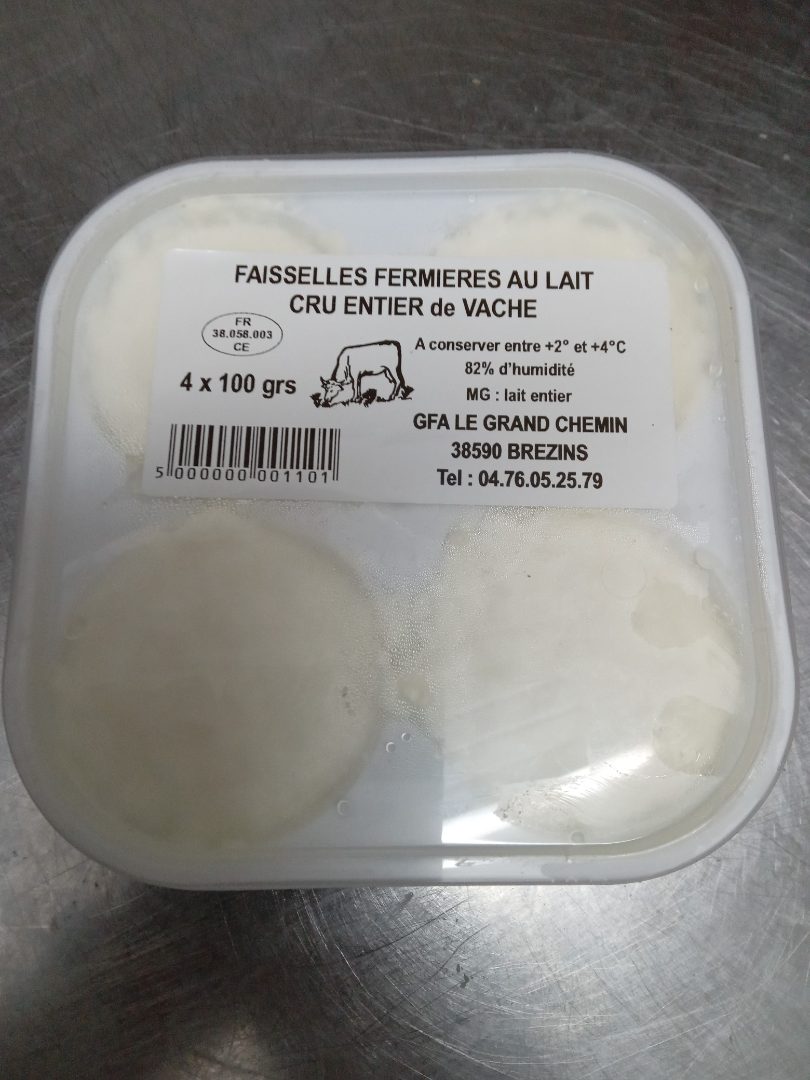 Faisselle fermiere au lait cru entier de vache Gfa le Grand Chemin : photo du produit rappelé le 15/02/2023
