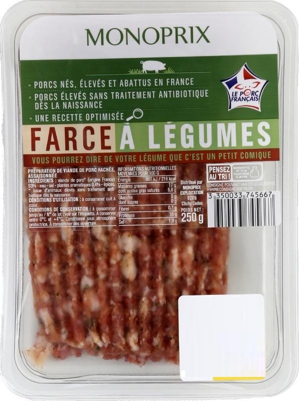 Farce a legumes Monoprix : photo du produit rappelé le 27/08/2023