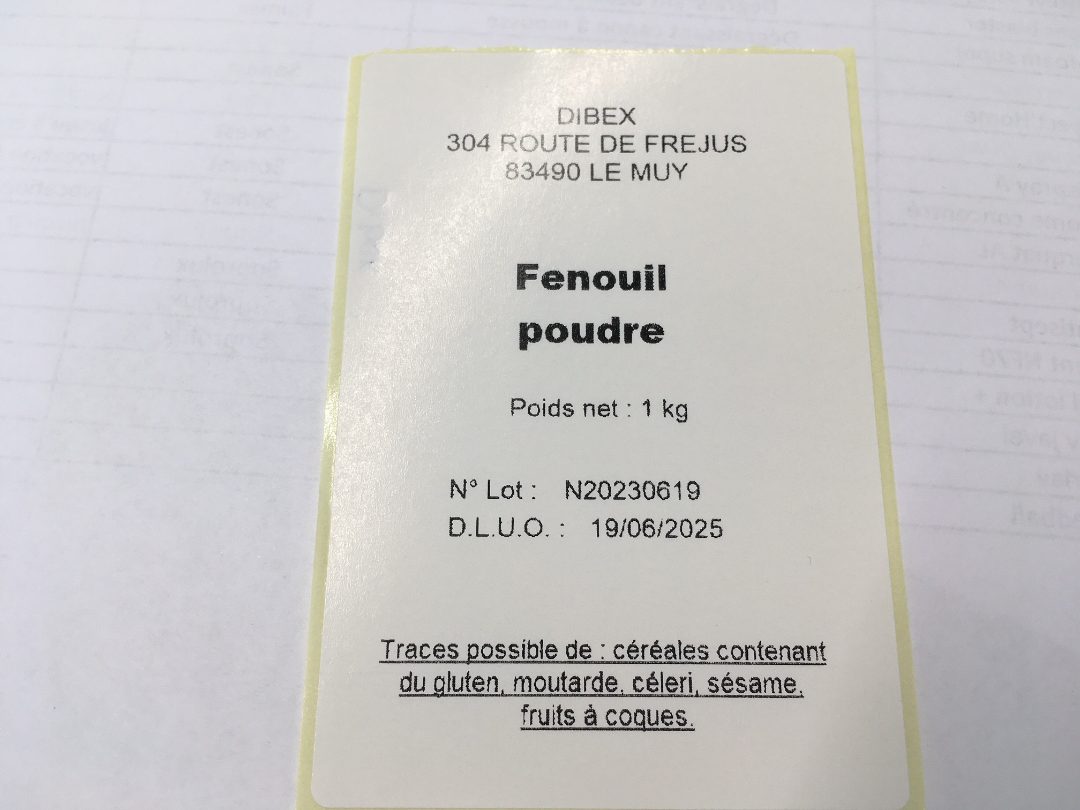 Fenouil poudre 1kg Dibex : photo du produit rappelé le 02/10/2023