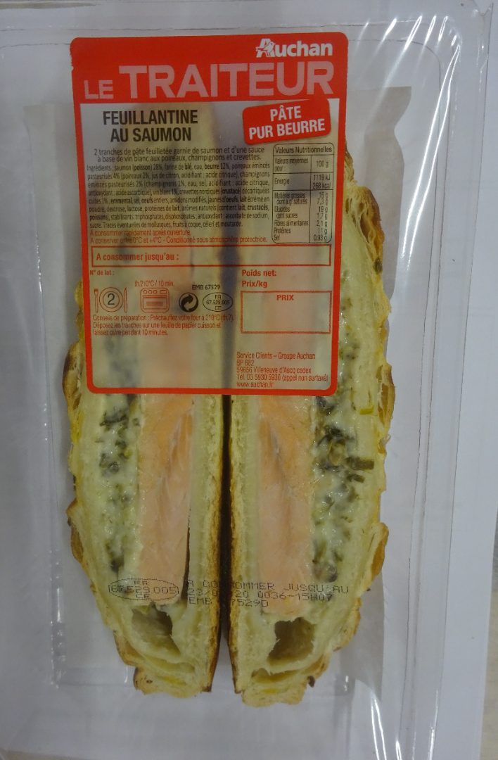 Feuillantine au saumon Auchan : photo du produit rappelé le 28/02/2023