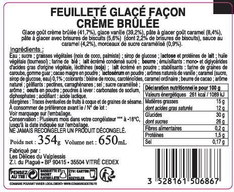 Feuillete glace facon creme brulee : photo du produit rappelé le 30/07/2021