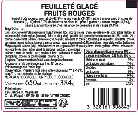 Feuillete glace fruits rouges : photo du produit rappelé le 30/07/2021