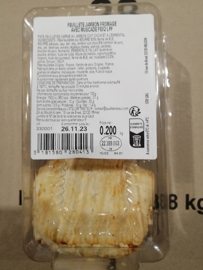 Feuilleté jambon fromage Qualité Traiteur : photo 2 sur 2 du produit rappelé le 03/11/2023