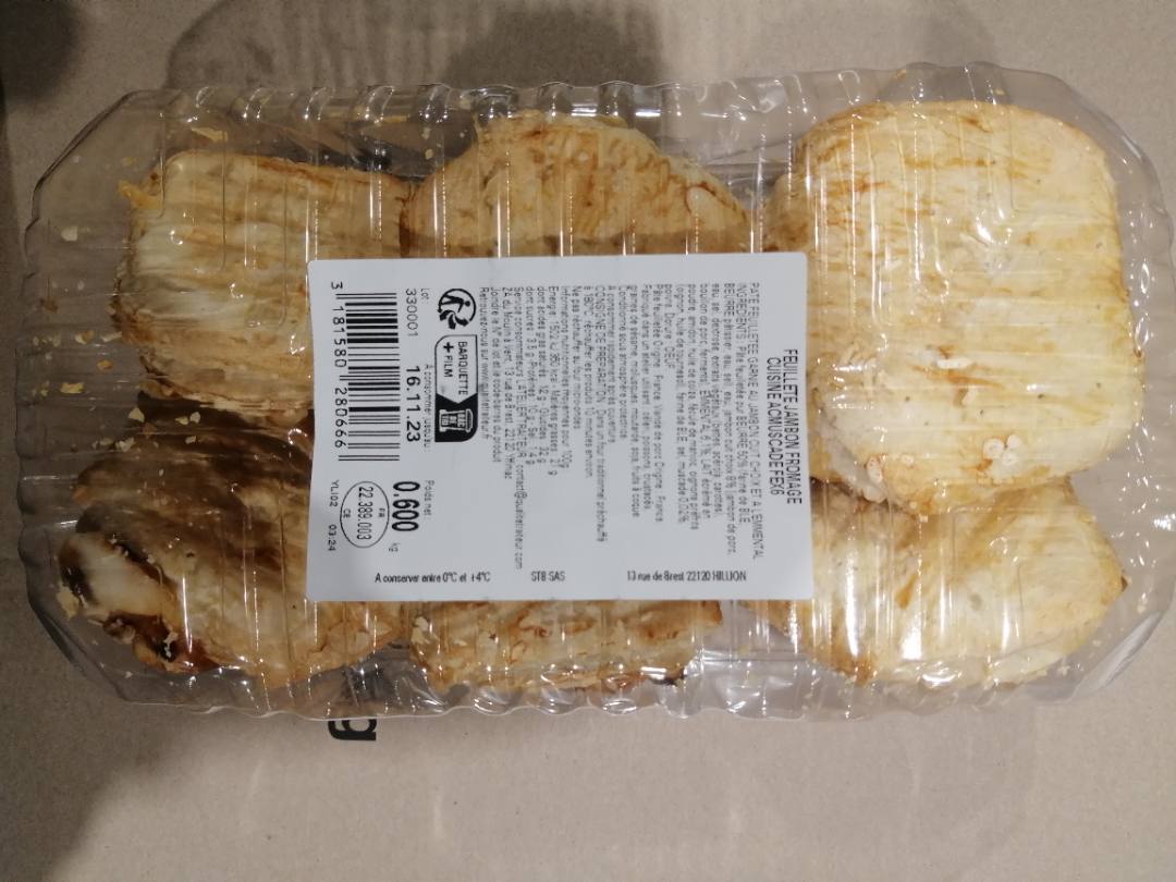 Feuilleté jambon fromage Qualité Traiteur : photo 2 sur 2 du produit rappelé le 03/11/2023