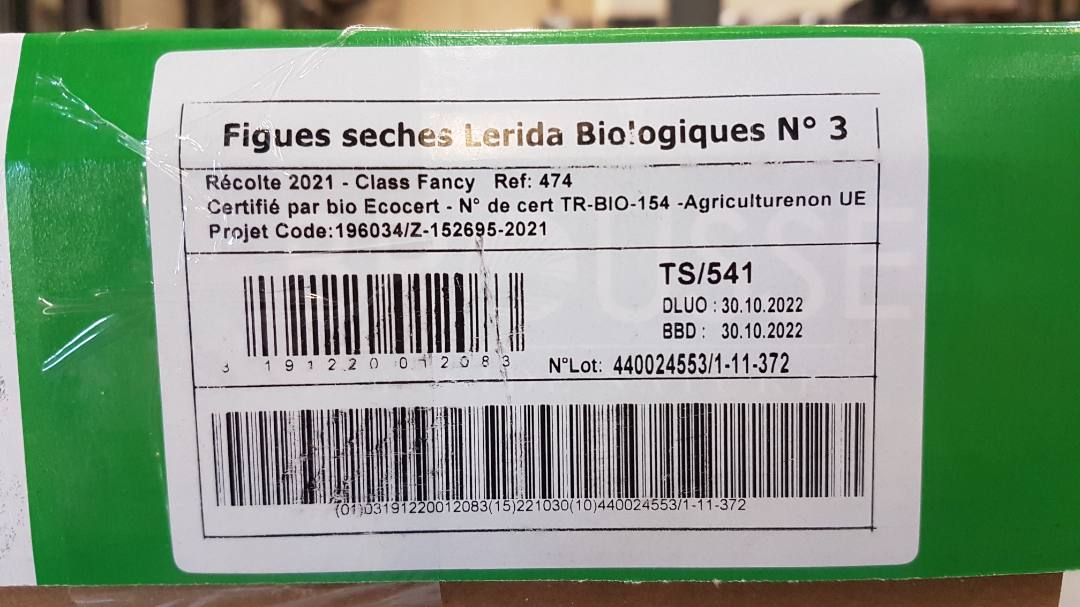Figues séchées lerida biologiques Brousse : photo 2 sur 3 du produit rappelé le 24/03/2022