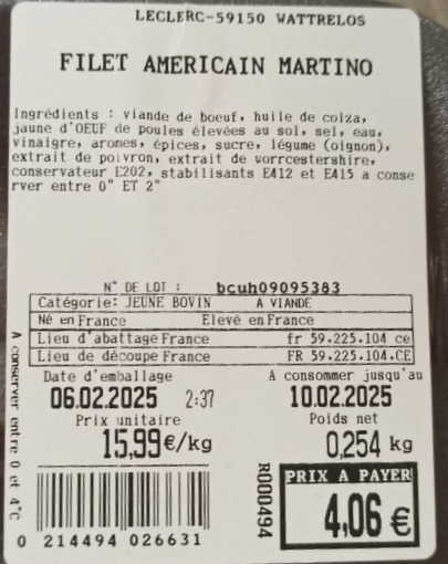 Filet americain martino : photo du produit rappelé le 10/02/2025