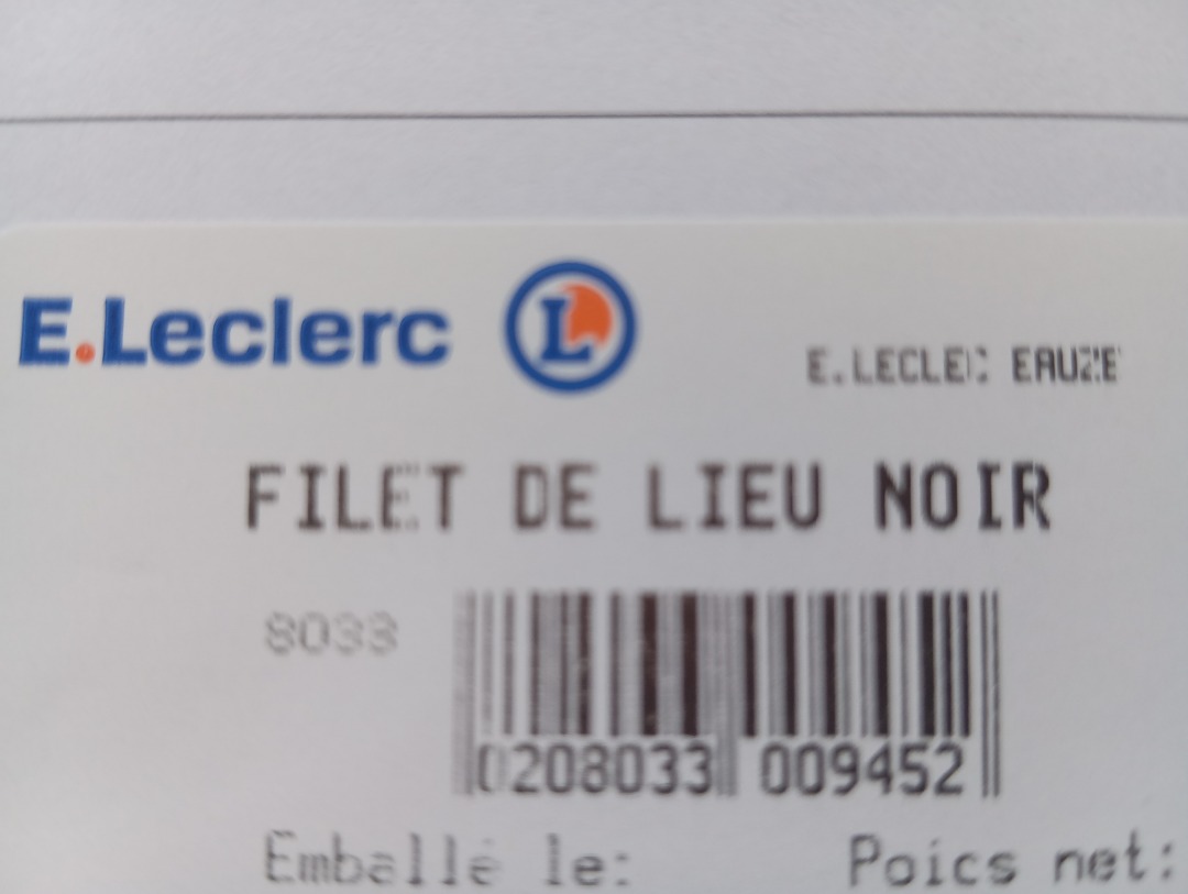 Filet de lieu noir : photo du produit rappelé le 25/06/2025
