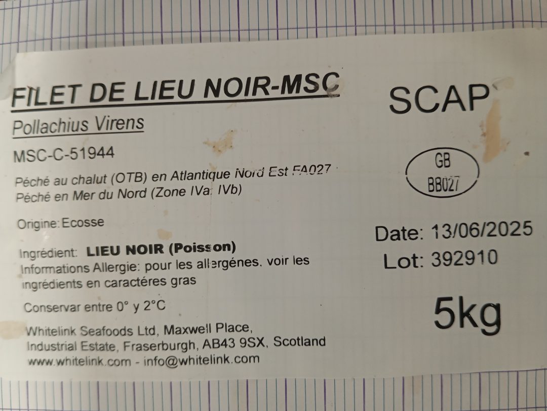 Filet de lieu noir : photo 2 sur 2 du produit rappelé le 25/06/2025