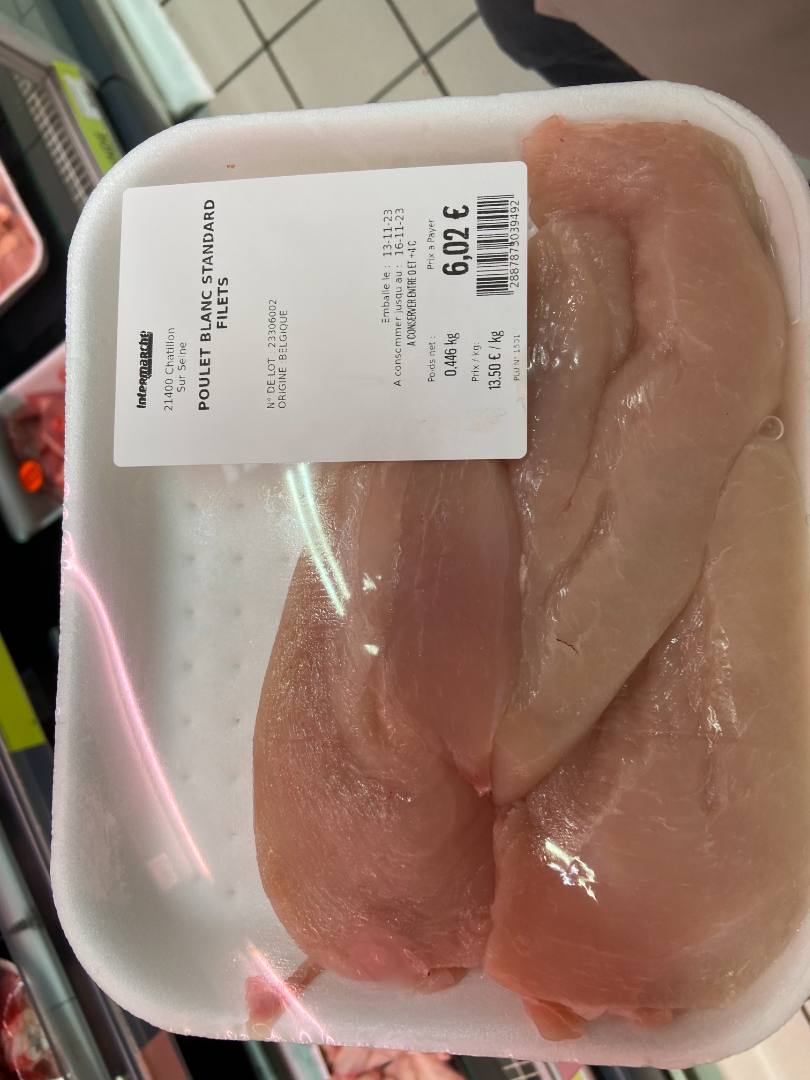 Filet de poulet Intermarché : photo 2 sur 2 du produit rappelé le 15/11/2023
