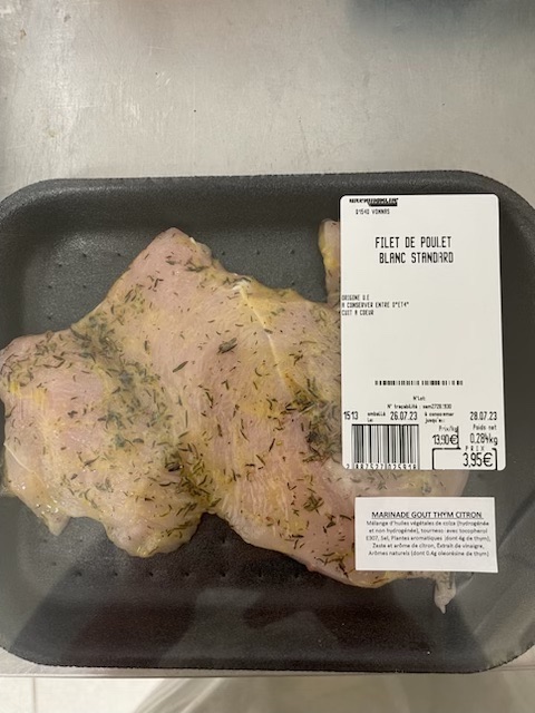Filet de poulet marinés thym citron : photo du produit rappelé le 28/07/2023