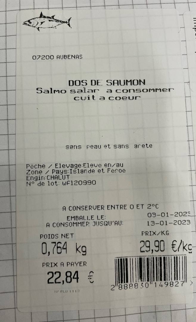Filet de saumon supérieur asc Premium Iceland : photo du produit rappelé le 09/02/2023
