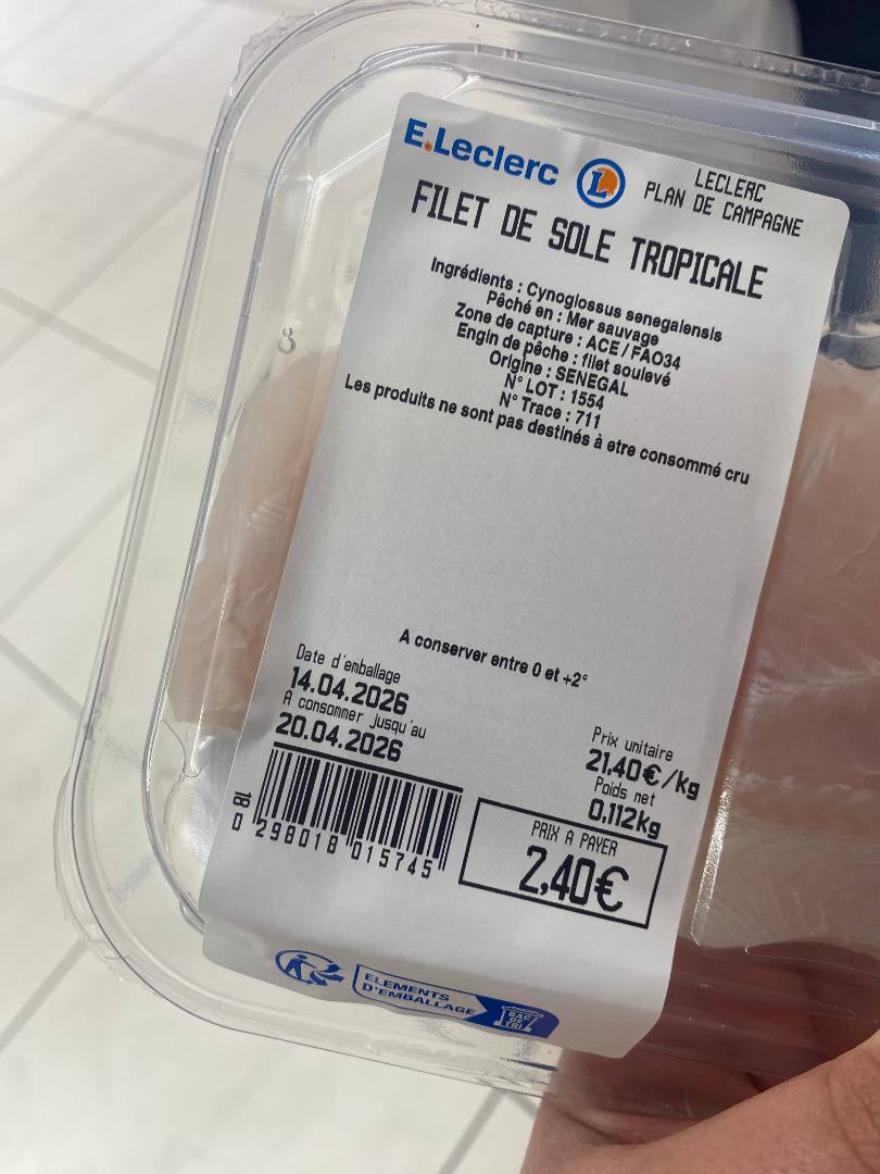 Filet de sole tropicale Scapmaree : photo du produit rappelé le 22/04/2026